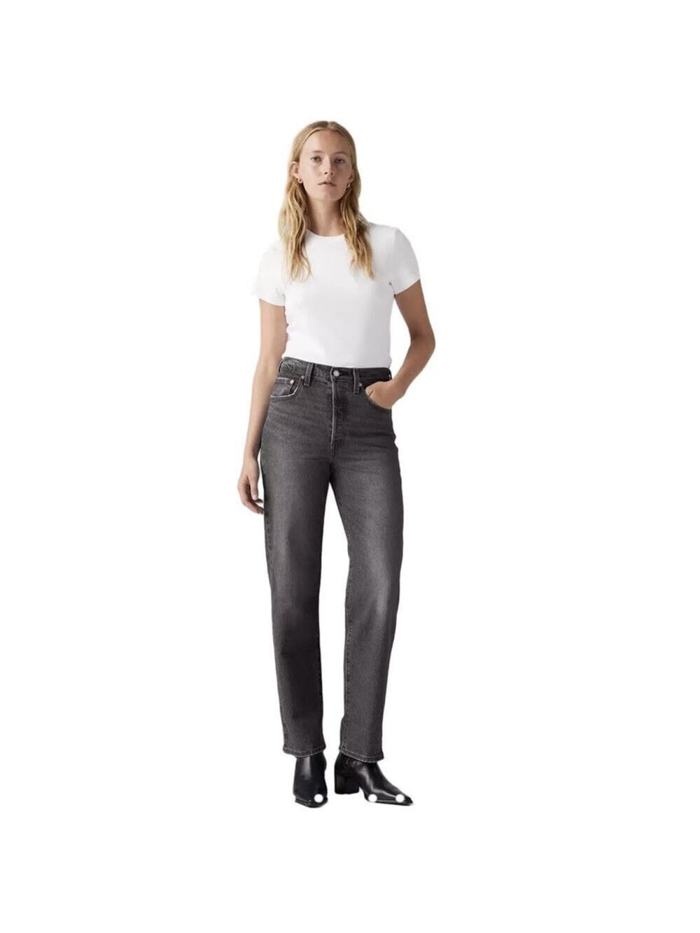 Levis Premium Ribcage Straight Ankle Jeans Washed Black Sz 25